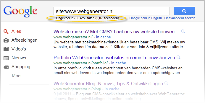 Website indexering door Google
