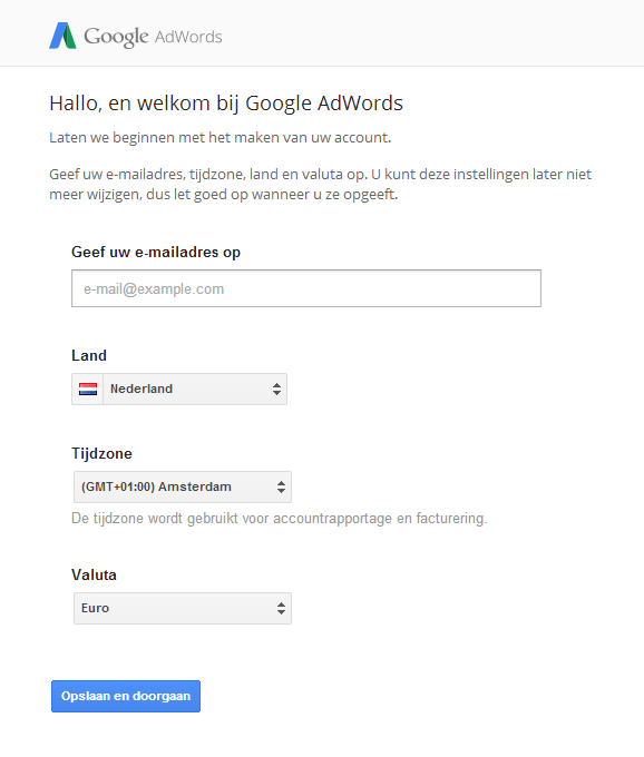 Google Adwords account aanmaken - stap 2