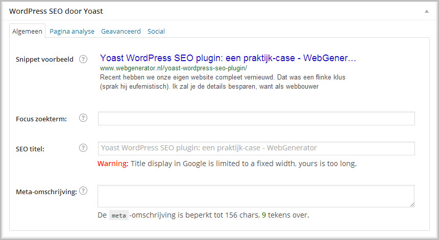 Yoast WordPress SEO > Algemeen